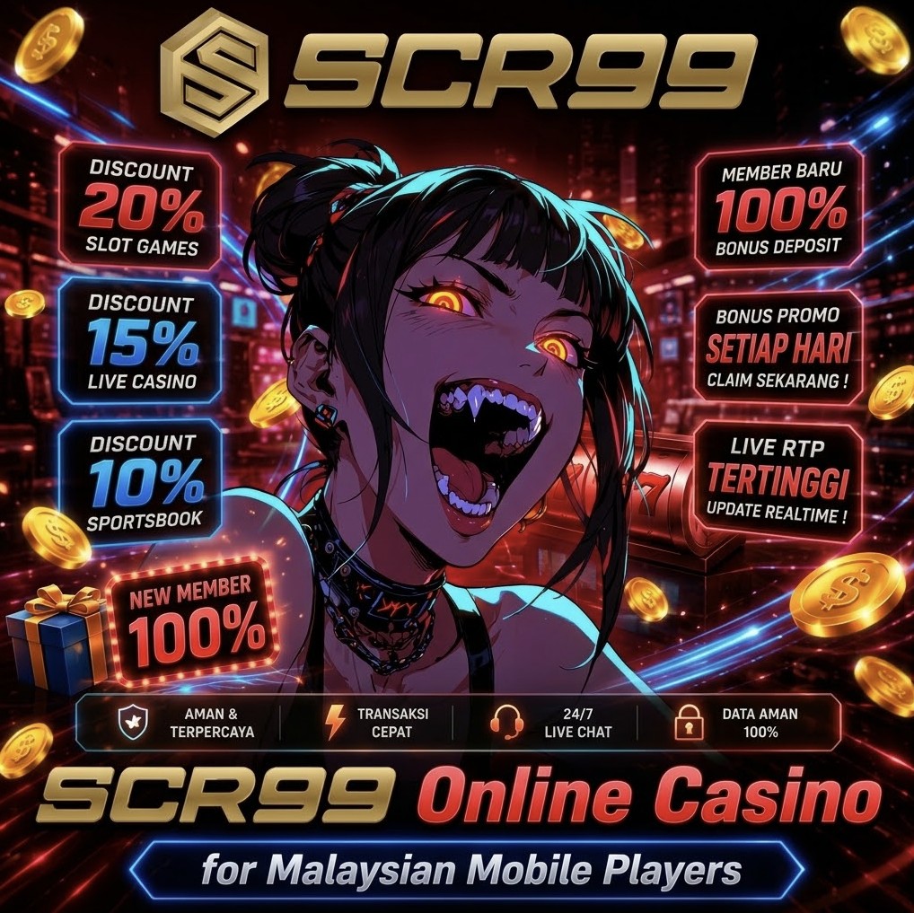 SCR99 control panel artwork: entry index with slot hall, live casino and arcade row plates